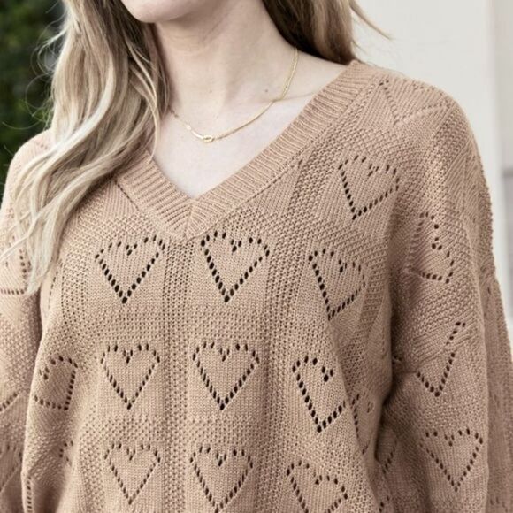 🧁3for$36🧁Hearts Openwork Relaxed Fit Knit Sweater sz XL - Picture 3 of 7